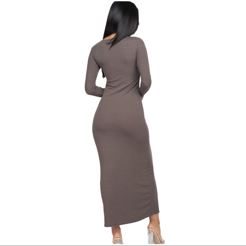 Ribbed Round Neck Long sleeve Maxi - Cocoa - Picture 4 of 5